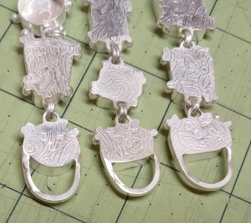 Judy Larson's Broken  AKA Bits and Pieces Dish Jewelry - , Metalwork, Filing, Finishing, Tumbling, Tumble, Tumbling Jewelry, Butane Torch, Soldering, Solder, Design, cut away excess back plate
